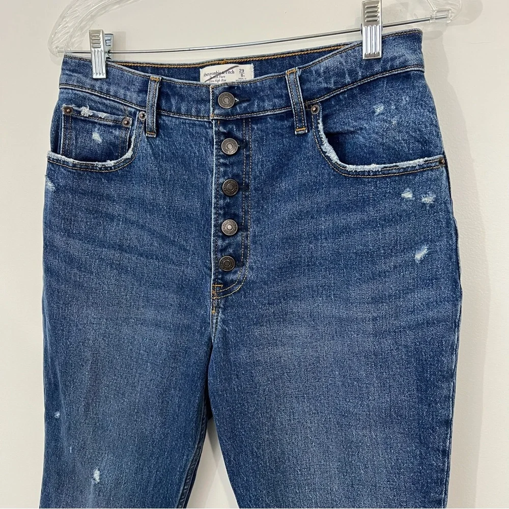 Abercrombie & Fitch The Kick Flare Ultra High Rise Raw Hem Distressed Jeans